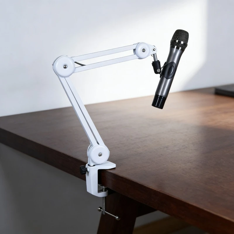 

Adjustable Boom Arm Mic Stand, Foldable Clamp-On Metal Microphone Holder for Streaming, Podcasting & Gaming