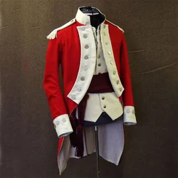 Adult Men Napoleonic Military Officer Cosplay Costume Red Uniform Army Tailcoat With Vest Belt Costume Full Set Custom Made