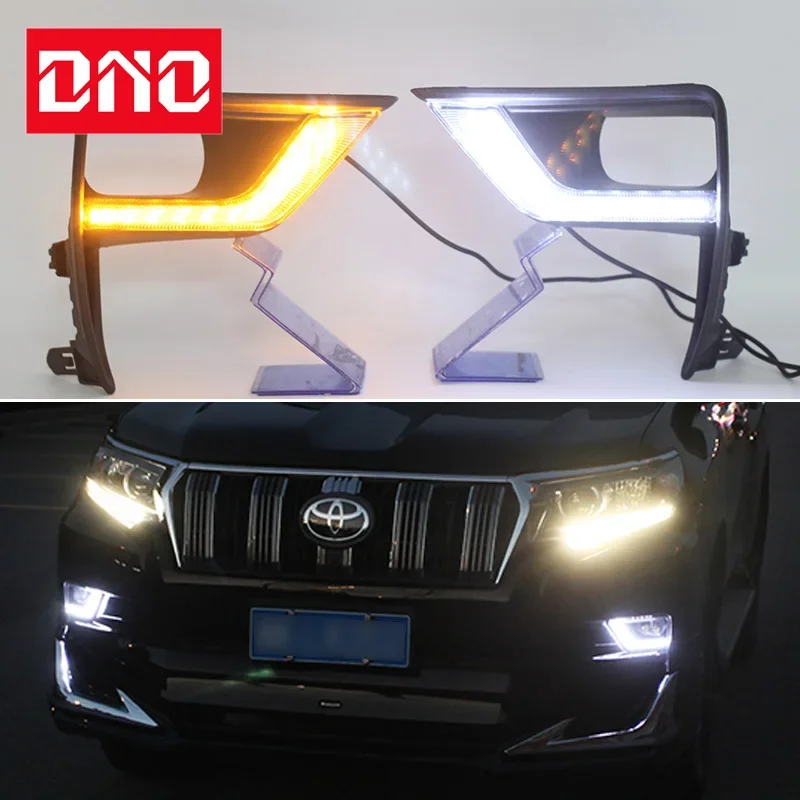 Car LED DRL 12v Daylights  For Toyota Prado 150 FJ150 LC150 2018 2019 Yellow Turn Signal Daytime Running Light  Auto Foglamp