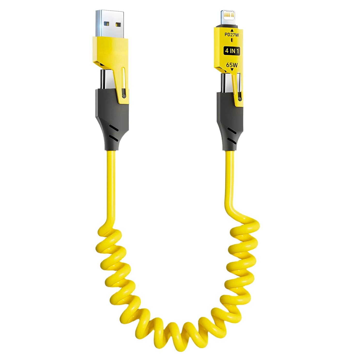 4 في 1 65 واط كابل شحن متعدد المنافذ USB نوع C شحن سريع كابل بيانات آيفون 16 15 شاومي سامسونج PD 27 واط كابل الإضاءة