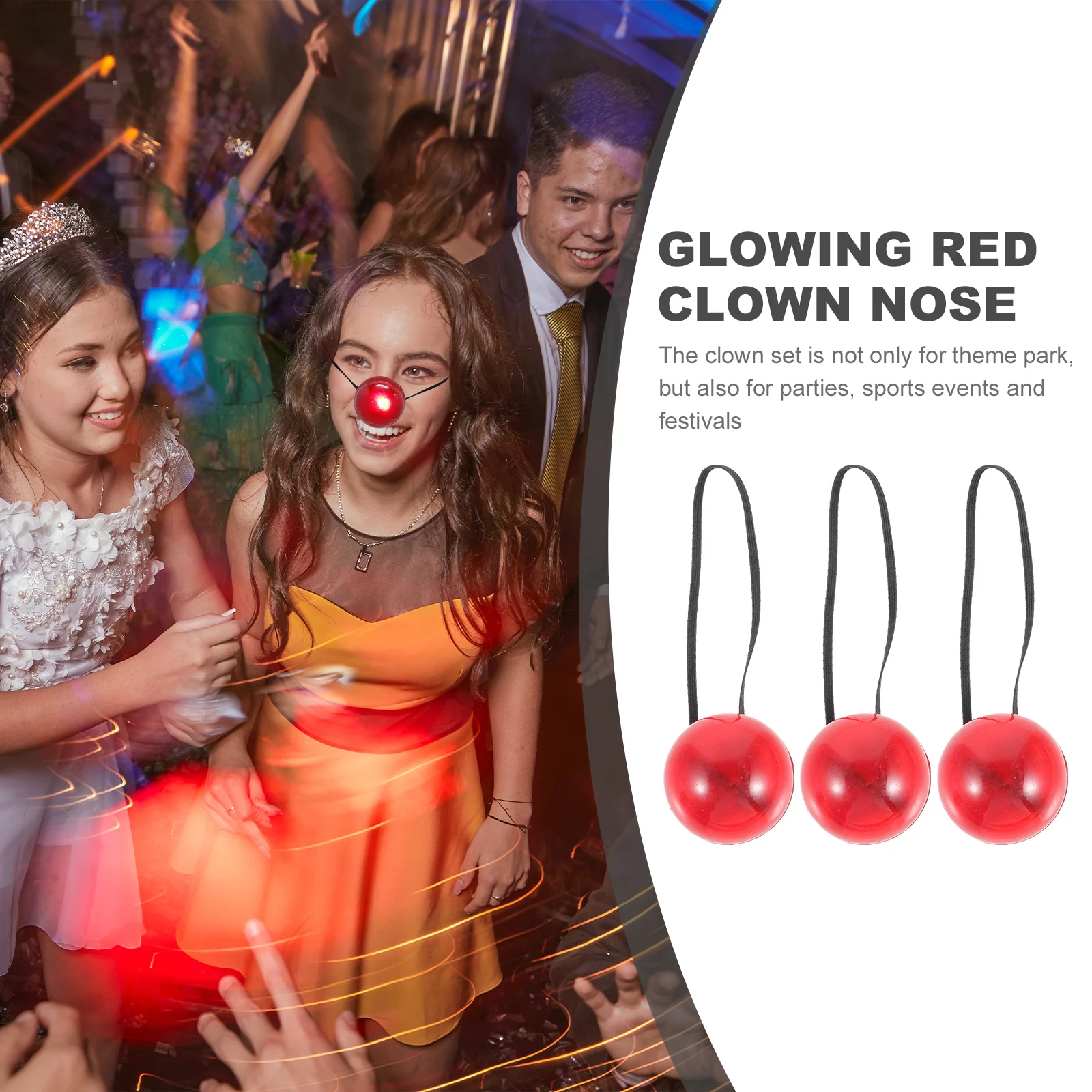 

3Pcs Glowing Red Clown Noses Bright Decor Lightweight Performance Prop Party Festival Kids Gift Decor Clown Nose