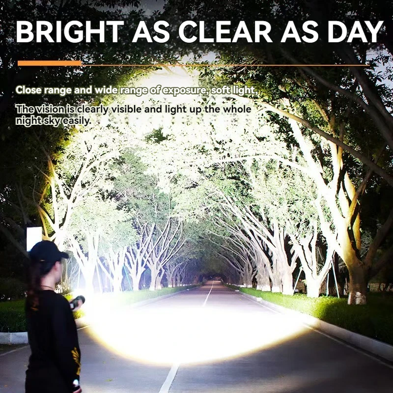 3*18650 بطارية الأضواء طويلة المدى مصباح ليد جيب مع جانب COB المدمج في نوع-C شحن فانوس الشعلة التكتيكية لصيد الأسماك