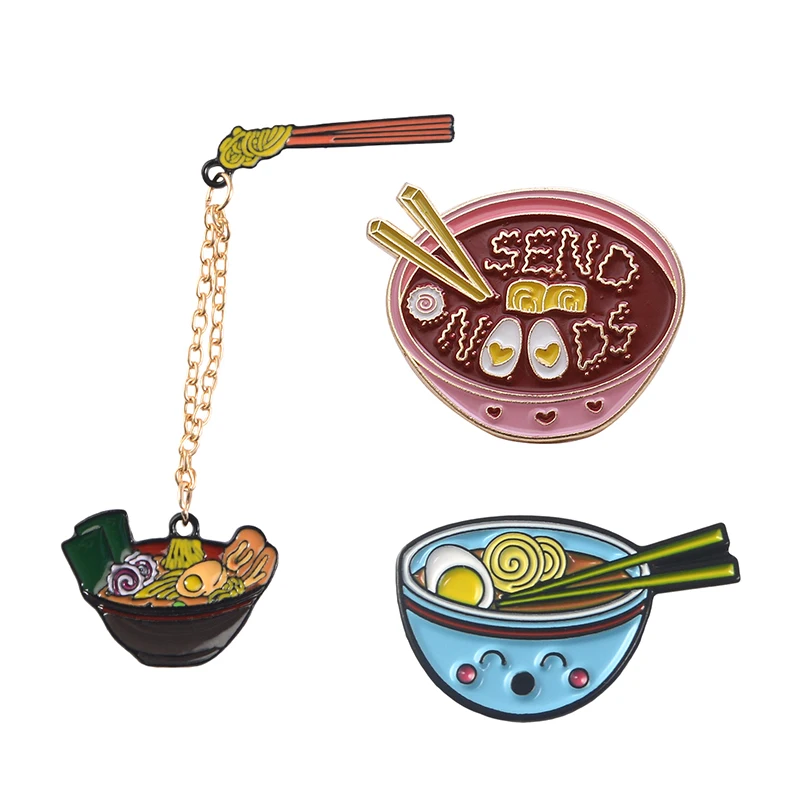 Enviar Noods Pin esmaltado fideos creativos Ramen broche mochila chaqueta vaquera insignias dibujos animados divertidos accesorios de joyería regalo para niños