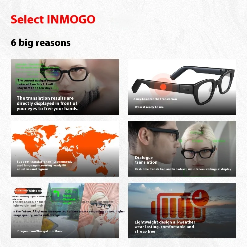 INMO Go AR AI Assistant Glasses Wireless Smart Glasses for Offline Translation Simultaneous Translation Teleprompter Customized