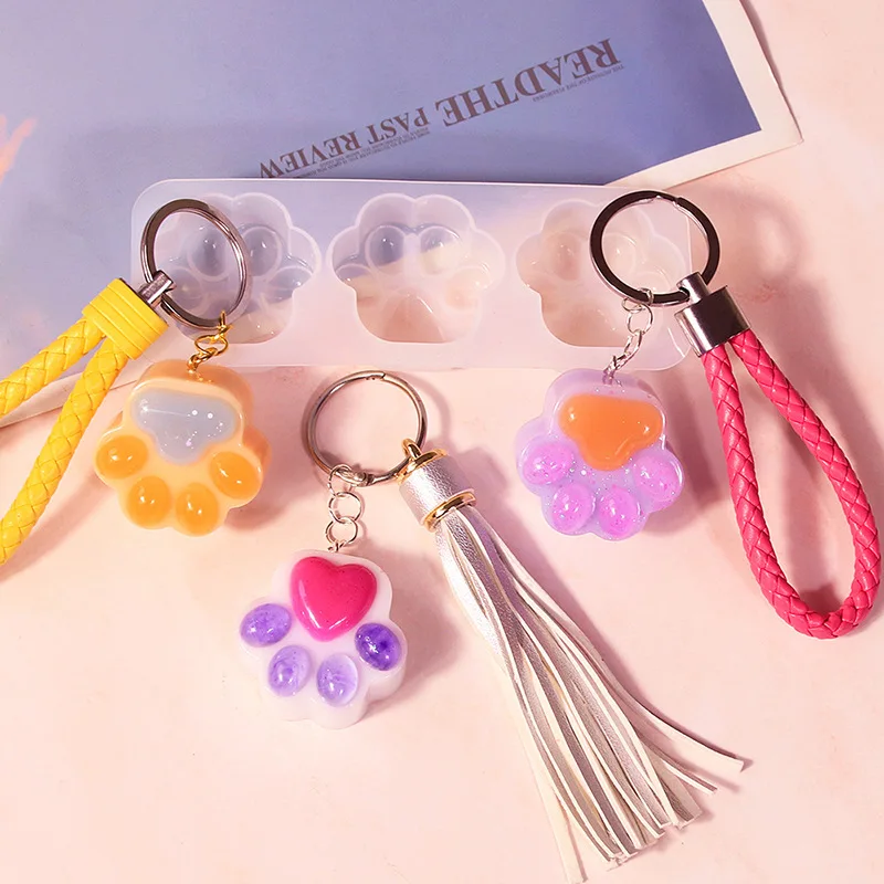 Cat Paw Silicone Molds DIY Handmade Flowing Sand Keychain UV Epoxy Resin Mold Jewelry Hanging Ornaments Mould Candle Supplies