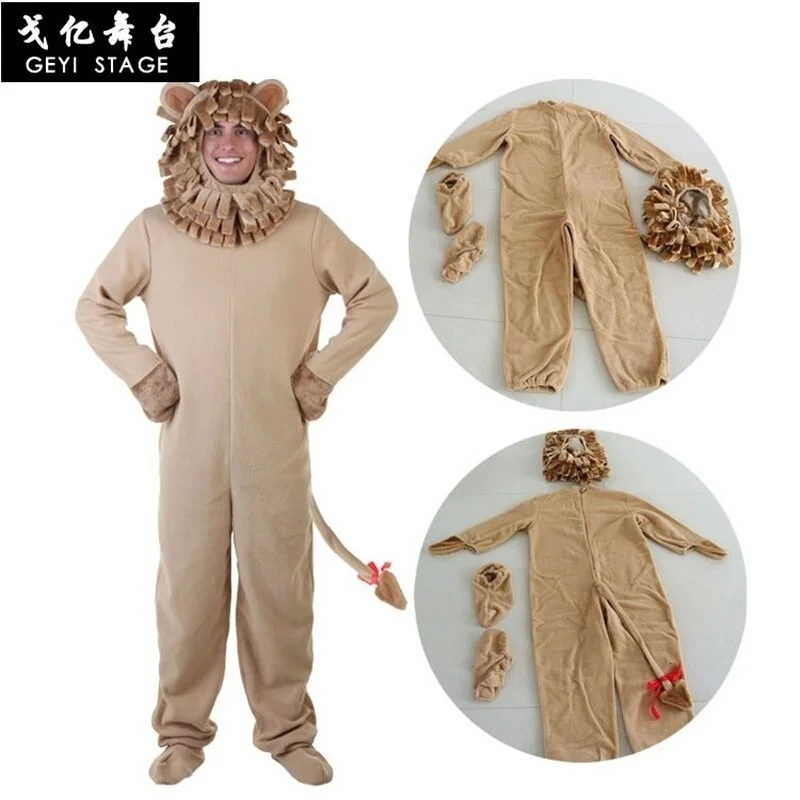 Halloween children cosplay wizard oz costumes, stage performance, adult children with long hair lions child costume