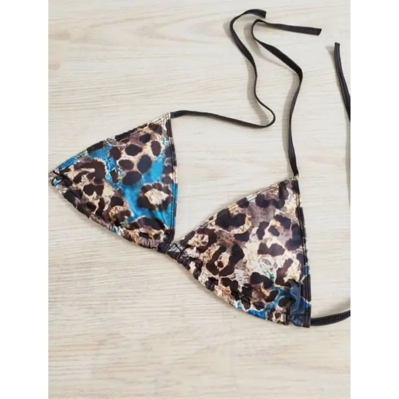 Y2k Vintage Leopard Print Halter Strappy Bikini Set Women American Retro Beach Style Swimwear Spice Girl Sexy Slim Swimsuit New