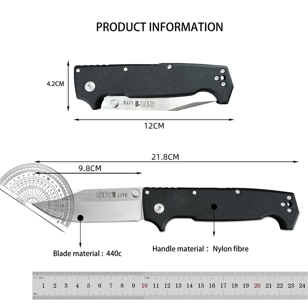 Cold 62K1 SR1 Lite Folding Knife 8Cr14Mov Clip Point Blade, Nylon Fiber Handles, Fruit Pocket Knife Tactical Knife EDC Multitool