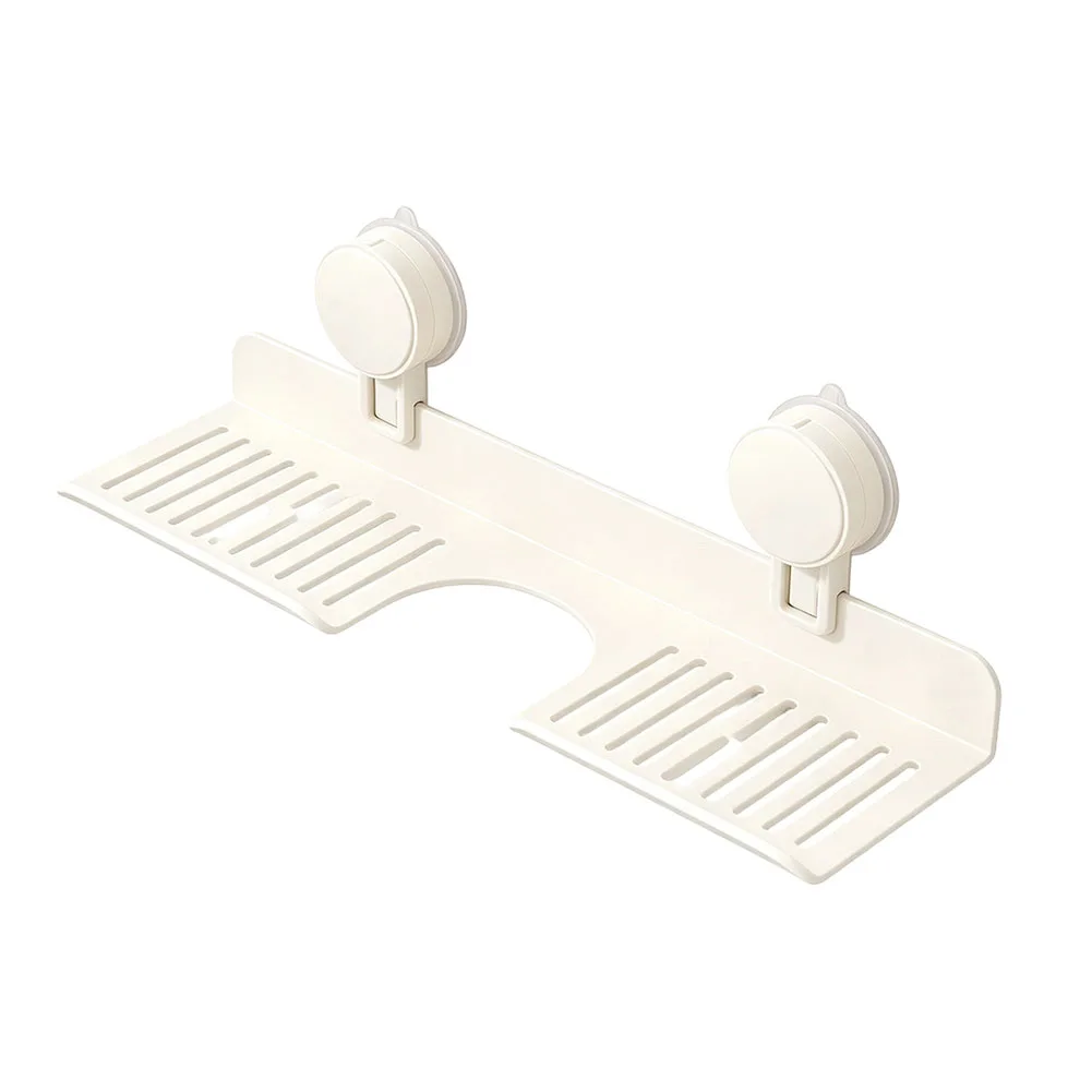 No-Drill Suction Cup Bathroom Shelf U-Shaped for Sink Vanity Toilet Area Aluminum Alloy Quick Dry Drain Hole 40x15x6cm
