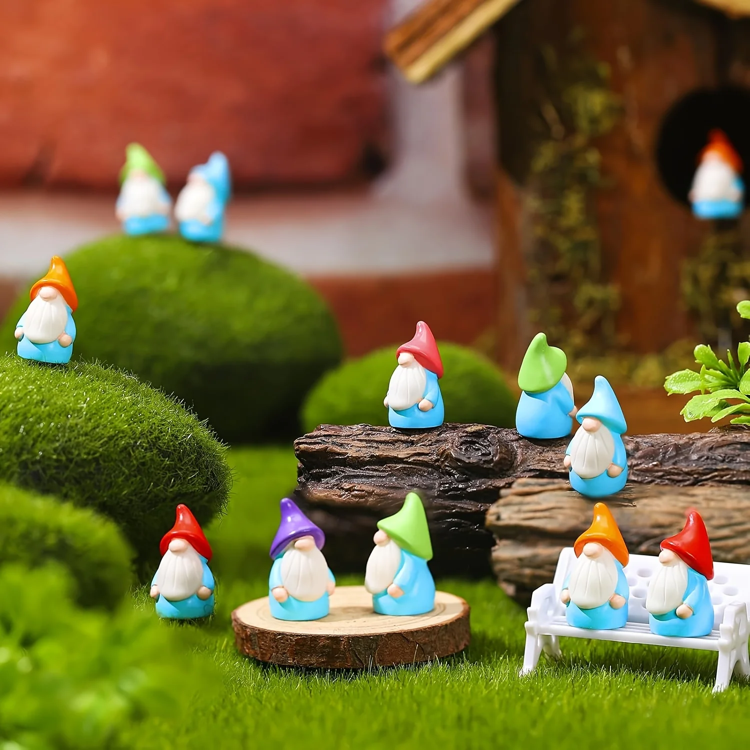 Mini estatuas de gnomos de resina, adornos de Color aleatorio, figuritas de gnomo en miniatura de hadas para jardín en miniatura, 10 Uds.