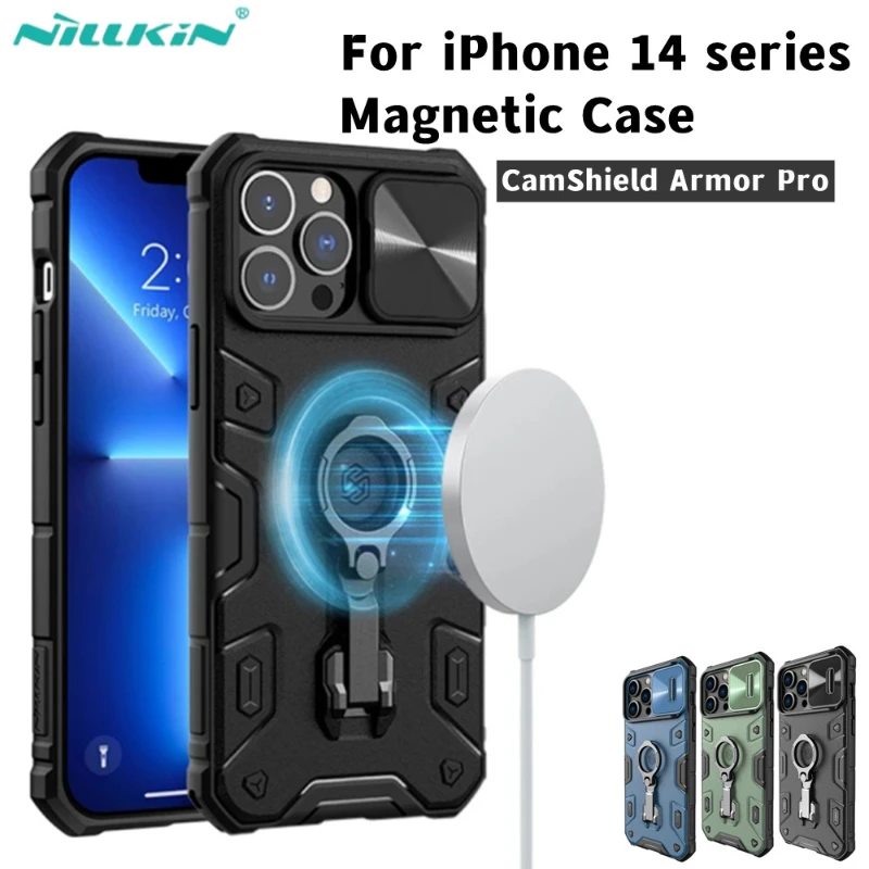 

NILLKIN For iPhone 14 Pro Max Magnetic Case For iPhone 13 Pro Max CamShield Armor Pro Case Slide Camera Case With Ring Kickstand