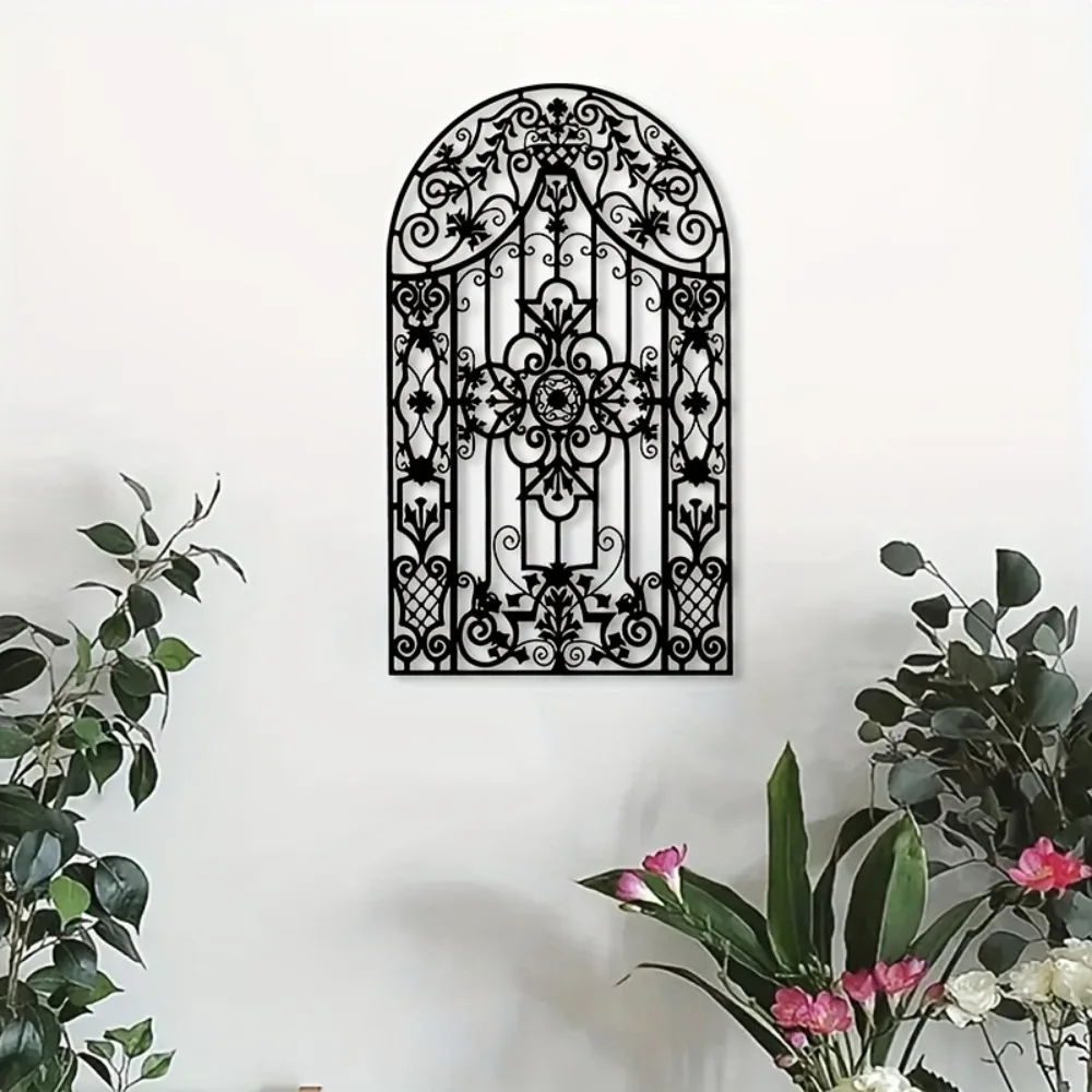 CIFBUY Metal Wall Art Iron Sculpture Heritage Decor Mural Statue Window Arch Design For Grand Hallway Living Room Historical Sty