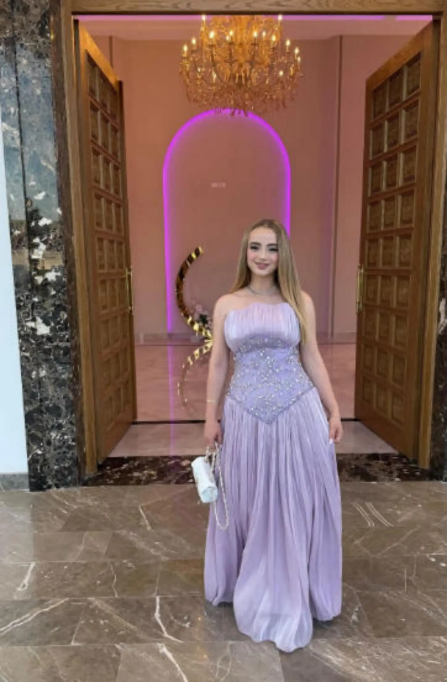 Fantasy Exquisite Lavender Crinkled Prom Dresses Strapless Bustier Floral Crystal Corset Waist Floor Length Evening Dresses