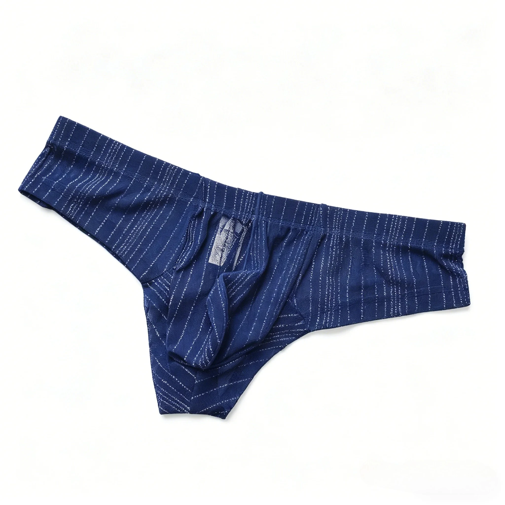 Men Low Rise Mesh Briefs Silver Glitter Stripe Sheer See Through Thin Breathable Stretch Sexy Adult Intimate Male Underwear