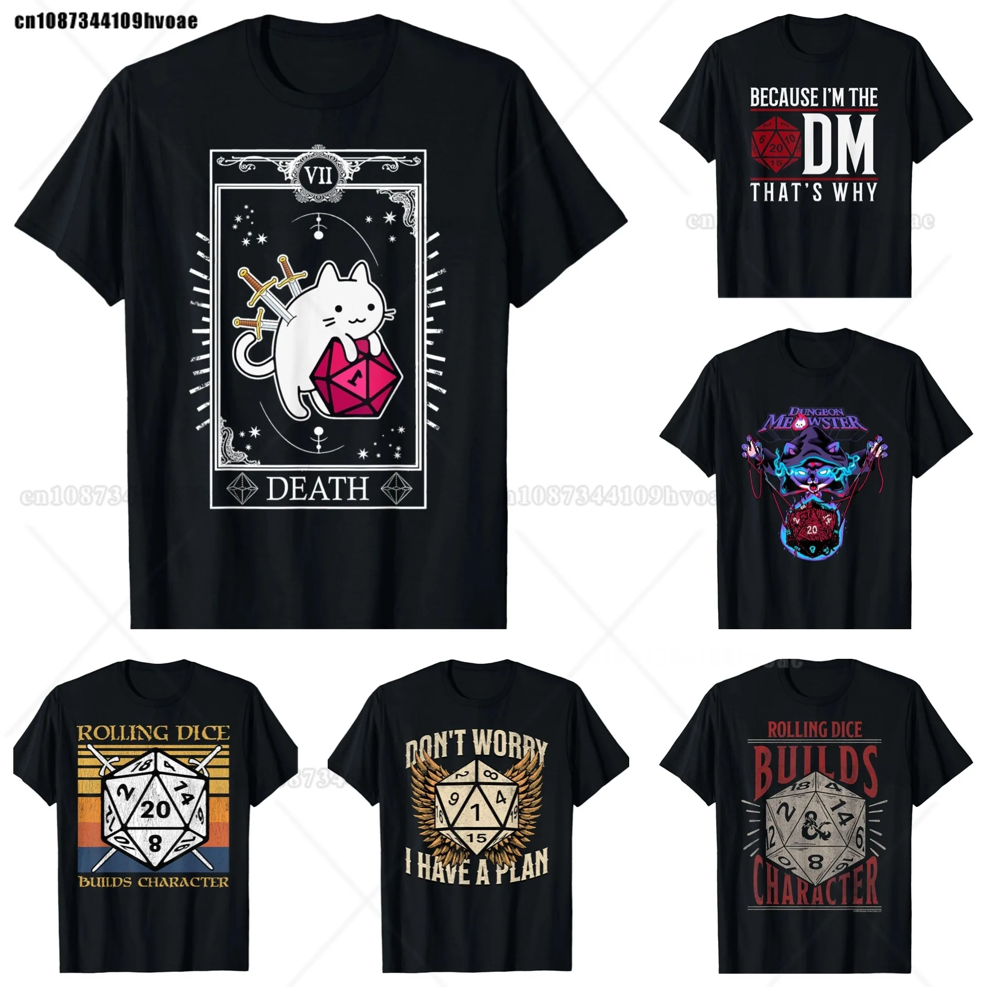 Retro Dungeon Tarot Card Cat Dice D20 T-Shirt for Concentration Funny Gamer Dice Dragon T Shirts Summer Streetwear Gifts Men