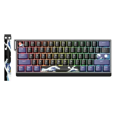 XVX H61 알루미늄 유선 기계식 키보드(가나가와 키캡 포함) 60% 레이아웃 핫스왑 가능 검정색 키보드 RGB 백라이트
