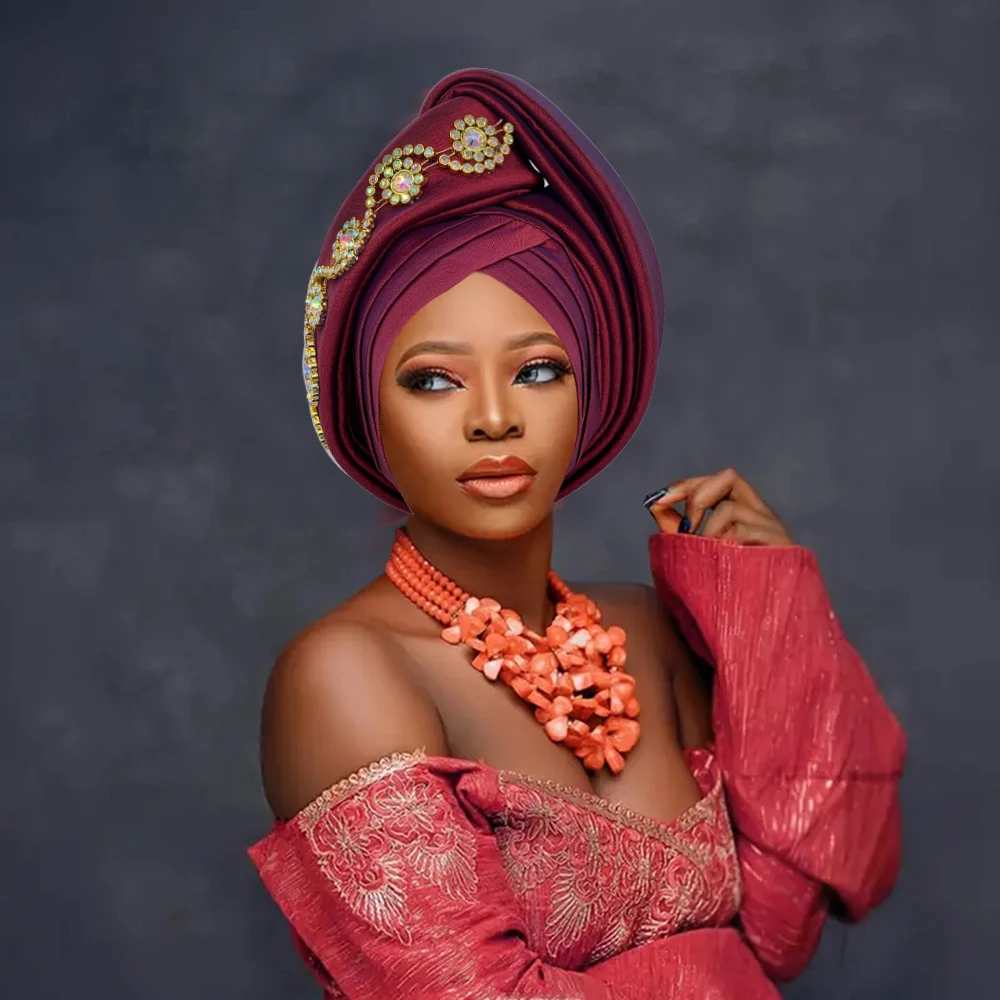 Nigeria Auto Gele nakrycie głowy wesele nakrycia głowy Turbante Mujer diamenty turban czapka dla kobiet afrykańska dama nakrycia głowy