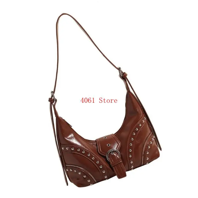 

Women Shoulder Bag PU Leather Armpit Bag Studded Dumplings Bag Commuting Bag Trendy Crossbody Bag for Everyday