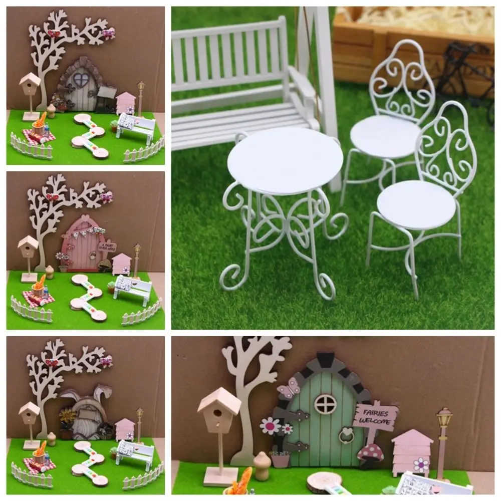 1/12 Dollhouse Mini Courtyard Set Garden Tea Tables Chairs Dollhouse Easter Decor Accessories Model Door