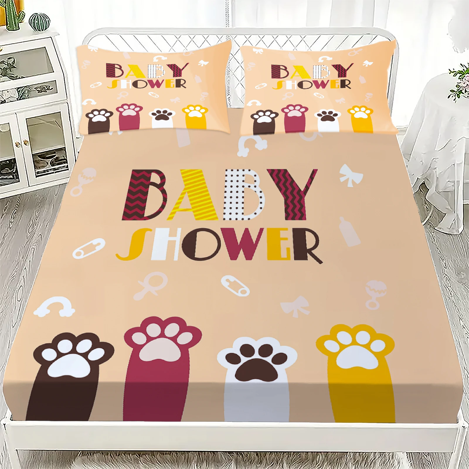 

1PC Cartoon Style Bed Sheet Cute Cat Paw Soft Digital Print Fitted Sheet Without Pillowcase Birthday Gift For Kids Bedroom Decor