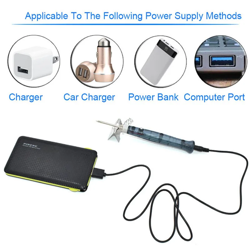 USB Electric Soldering Iron Set 5V Portable Integrated Heating Core Mini Home Repair Student Outdoor Power Bank Tin Welding Pen