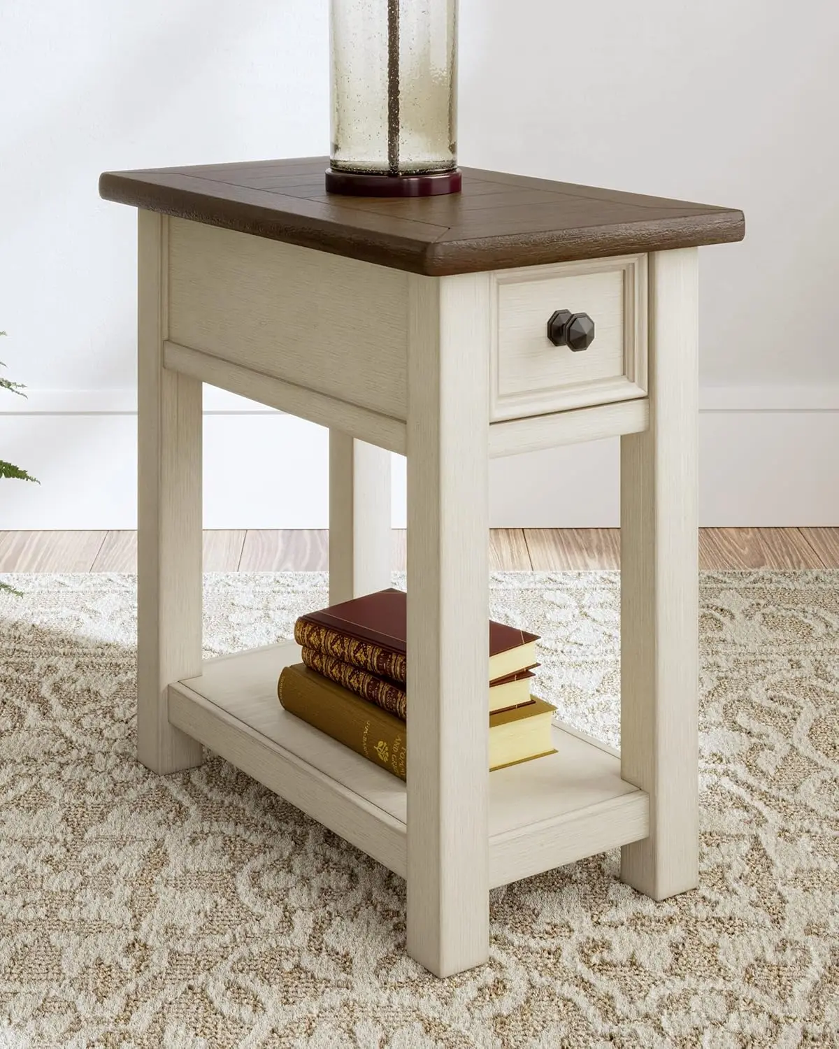 Design by Ashley Farmhouse Chair Side End Table, Light Brown & Whitewash