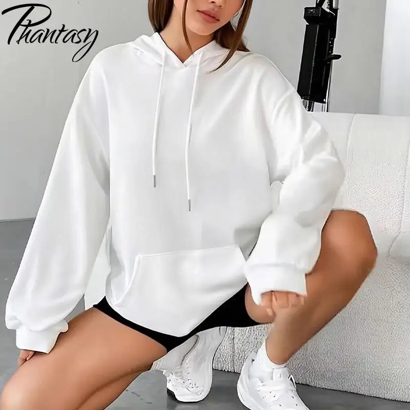 Phantasy Color sólido Sudadera con capucha moda Casual suelto cordón bolsillo suéter de manga larga mujeres Multicolor Unisex mujeres ropa de calle
