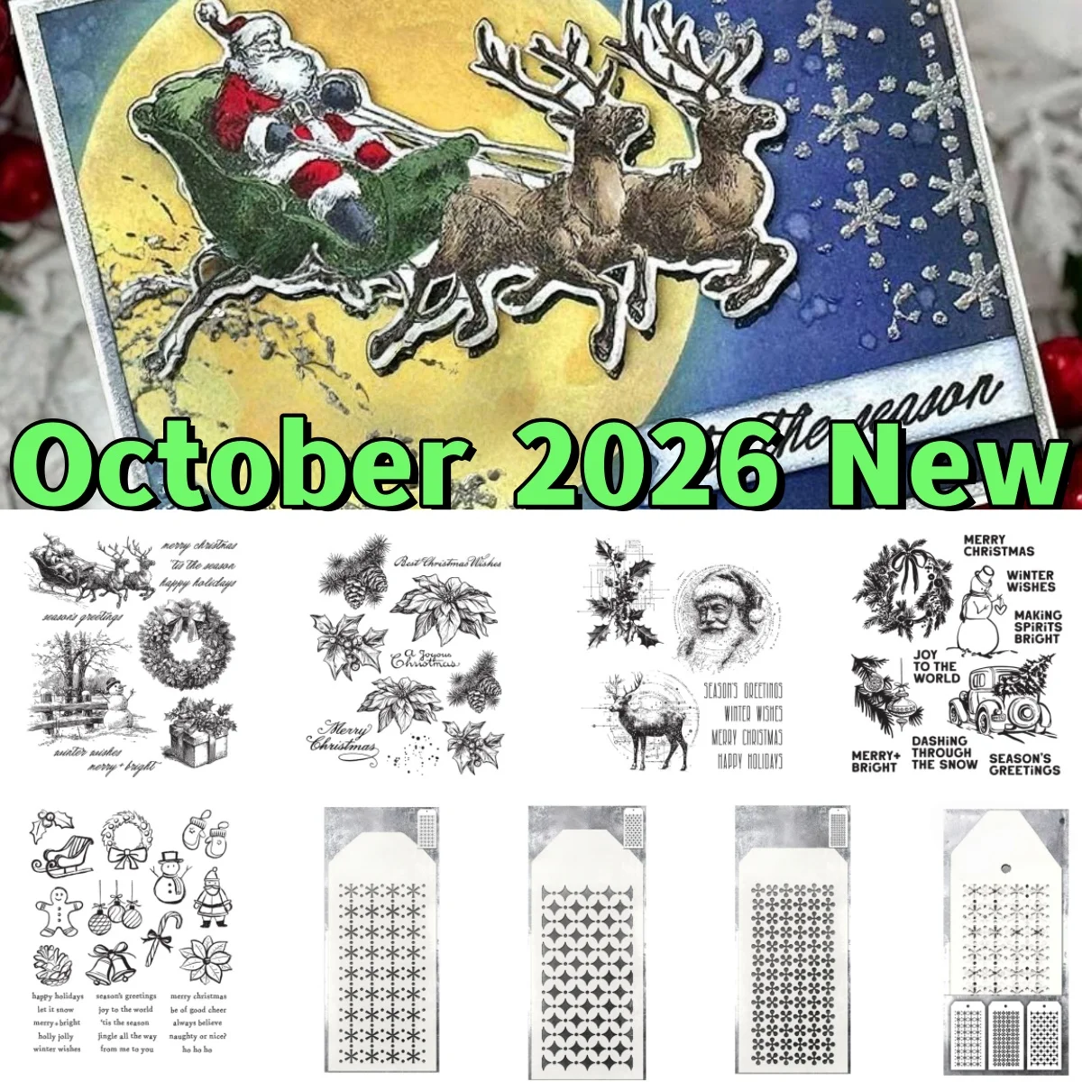 Christmas Spirit Schematic Botanical Doodles Stamps Stencil Dies for DIY Decorating Scrapbook Paper Card 2026 Festive Stamps