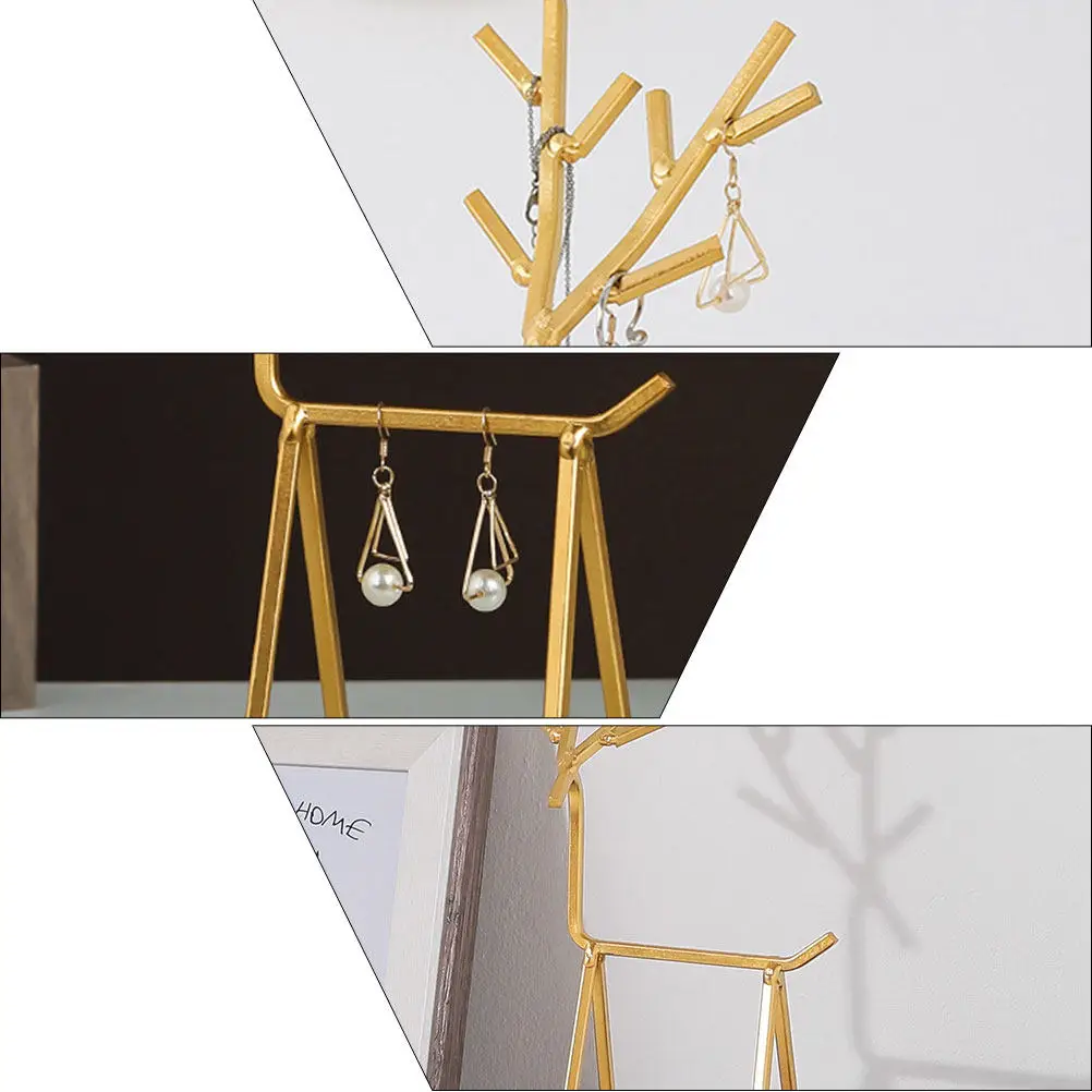 

1Pcs Exquisite Iron Jewelry Organizer Golden Deer Desktop Ornament Stand for Necklace Earring Storage Decorative Display Rack