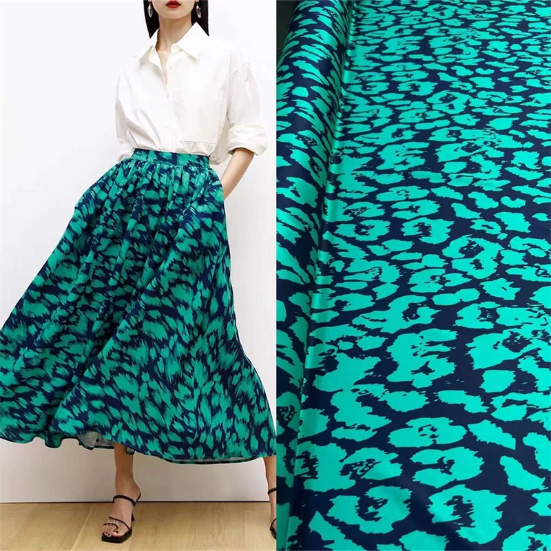 

Summer Trend New Soft Breathable Twill Silk Classic Green Leopard Print High-end Shirt Dress Needlework DIY Mulberry Silk Fabric