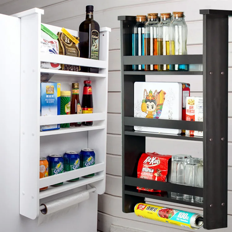 

Refrigerator side hanger, storage rack, kitchen storage, multi-layer hanger, household wooden side wall hanger, condiment storag