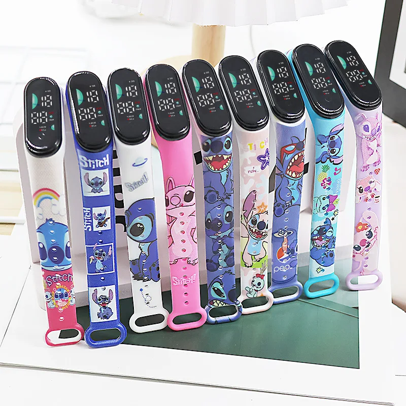 Wholesale Stitch Wrist Watch Lilo And Stitch Angel Cartoon Printed LED Waterproof Electronic Watch Accessories Student Kids Gift