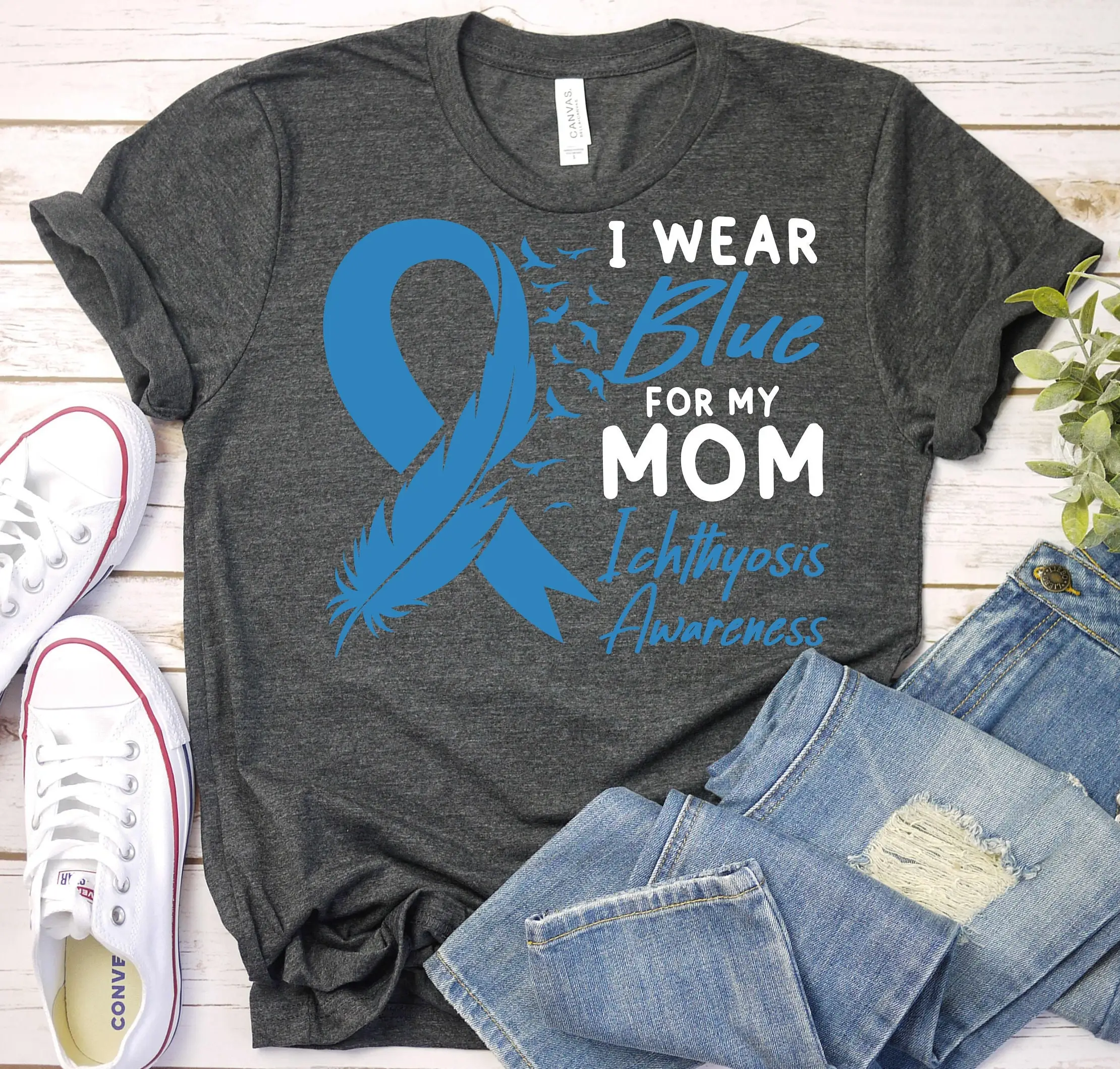 Ichthyosis Awareness T Shirt Blue Ribbon Support Mom Dermatology Nurse Genetic Skin Disorders Student