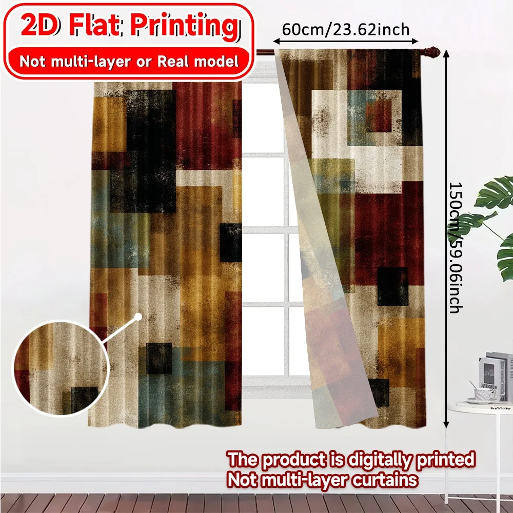 2D FLAT PRINTING 2pcs Curtains (Without Rod) Abstract Color Blocks Design Holiday April Fools is Day Printed Curtains Versatile