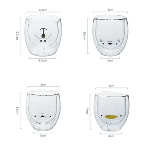 Cốc thủy tinh tường kép bị cô lập, gấu, mèo, chó, động vật, trong suốt, sữa, cà phê, nước trái cây, tiệc sinh nhật, quà tặng Giáng sinh 12 Bán hàng chính sạch sạch - №6