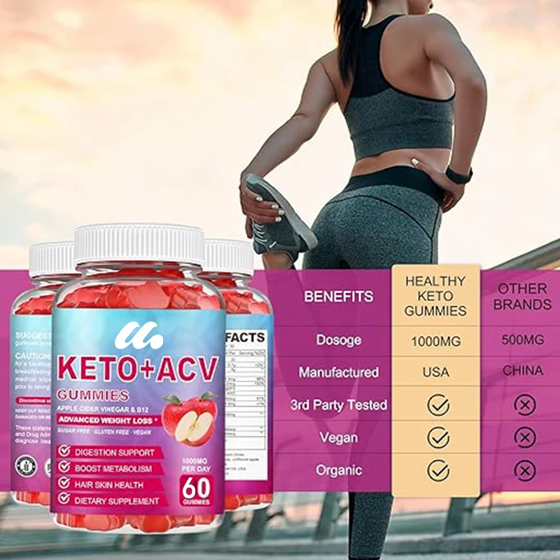 Keto ACV gummies - Organic KETO apple cider vinegar gummies dietary supplements - Folic acid, vitamins B12 and B6, beetroot