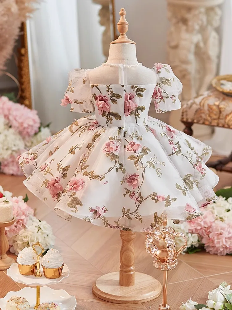 

Elegant Fashion Evening Birthday Party Performance Dress y1216 2025 New Girls Floral Princess Ball Gown Children