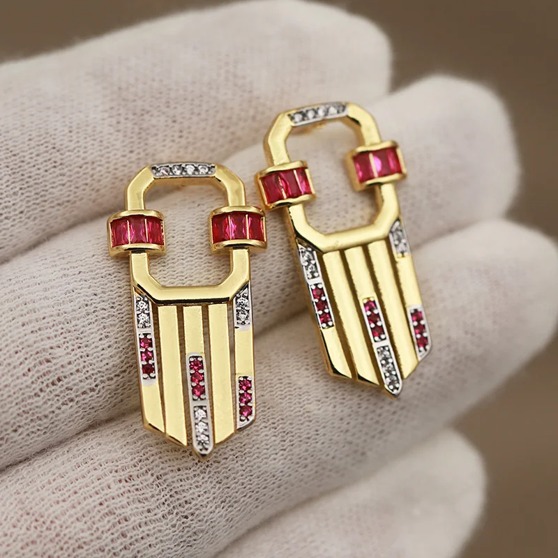 جديد البصر تصميم فاخر كريستال هندسية وأقراط للنساء أزياء العلامة التجارية مجوهرات زركونيا الأقراط الجوف