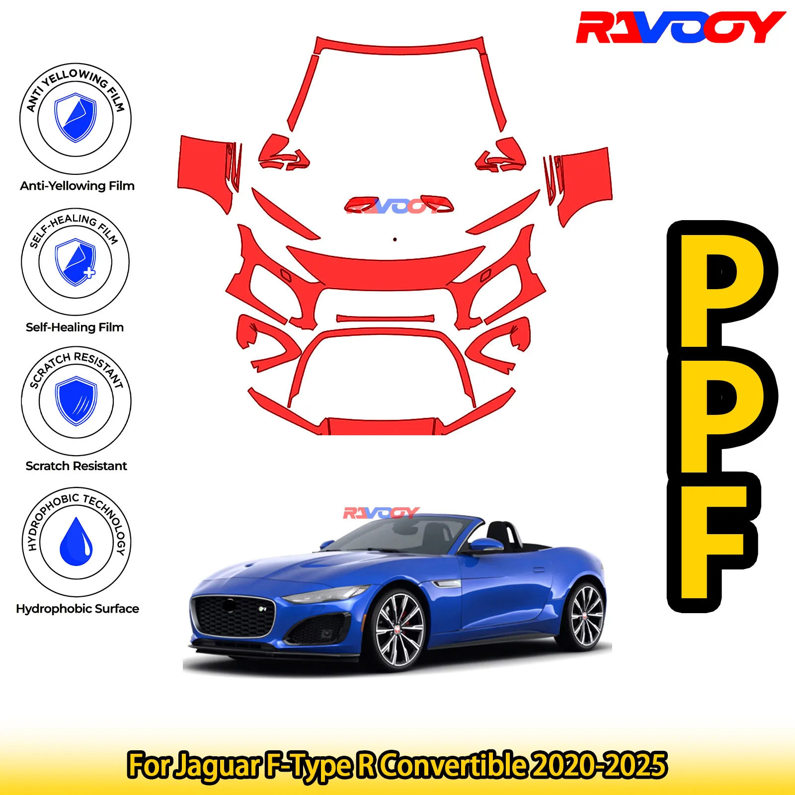 

For Jaguar F-Type R Convertible 2020-2025 Glossy Matte Black Precut front PPF Kit Paint Protection Film