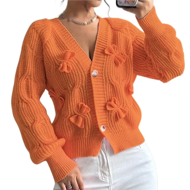 

【HOT-SELLING!】Women's Bowknot Chunky Knit Cardigan Sweaters Open Front Cozy Long Sleeve Button Up Cardigan For Winter