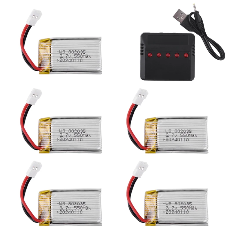 NEW 3.7V 550mAh Lipo Battery For X4 H107 H31 KY101 E33C E33 U816A V252 H6C RC Drone Spare Parts 3.7v 802035 Battery Charger Set