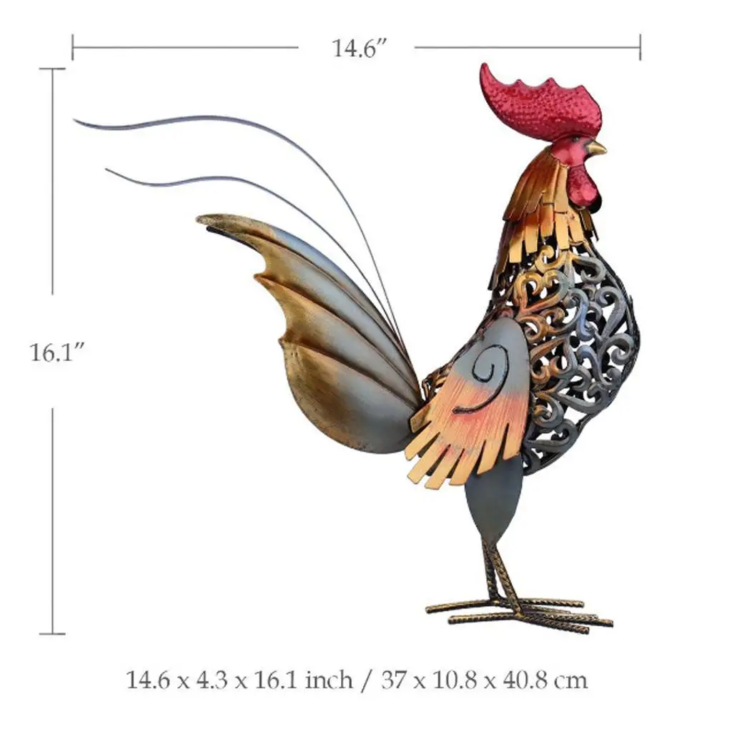 Iron Cockerel Rooster Statue Handmade Metal Garden Sculpture Decorative Bird Figure for Garden Decoration Props