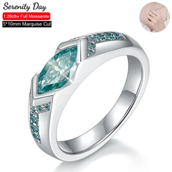 Serenity 1.26ct Marquise Cut Green Moissanite Rings For Women S925 Sterling Silver Lab Diamond Eternity Rings Plated 18K Jewelry