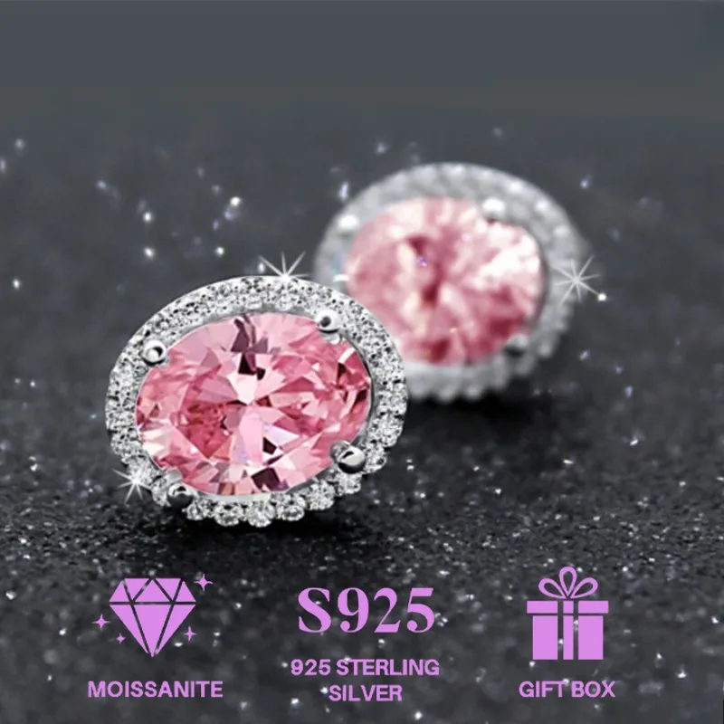 

JewelryPalace овальной огранки розовый муассанит свадебные помолвочные серьги-гвоздики из стерлингового серебра 925 пробы для женщин подарок на годовщину