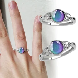 Vintage Mood Temperature Color Change Ring Silver Plated Oval Couple Wedding Bands Women Female Jewelry Gift Rings For Men