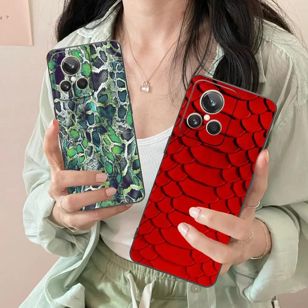 

Luxury Snake Skin Texture Phone Case for Realme 15 14 13 12 11 10 9 Pro Plus T i Lite 5G Colorful Printing Cover Cover Pretty