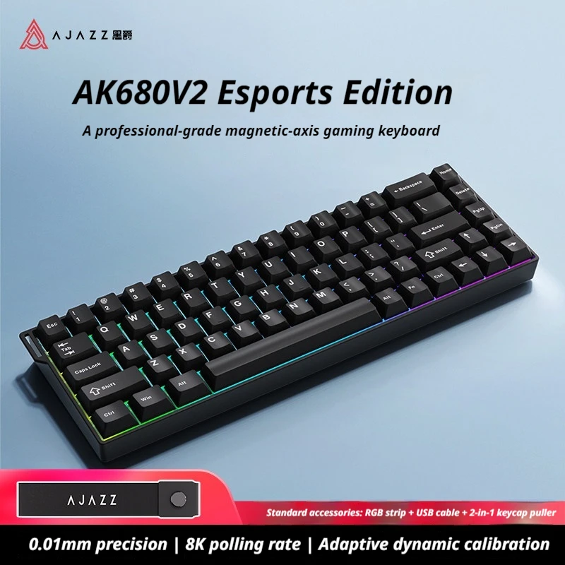 Ajazz Ak680 V2 Magnetic Switch Mechanical Keyboard Wired Hot Swappable Rgb Backlit 68 Keys Gaming Office Keyboard