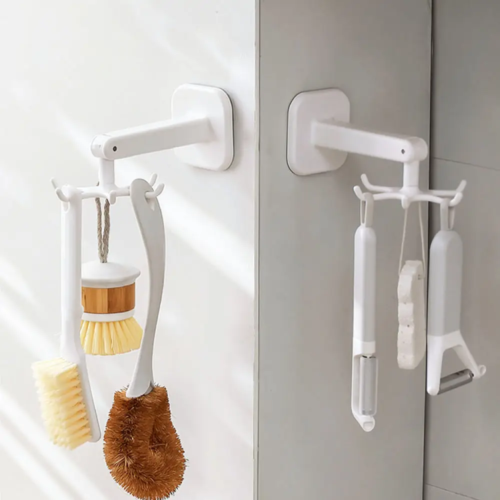 Strong Adhesive Rotating Hook For For LEYIX Kitchen Cabinet Bathroom Organizer Wall Mounted Six Claw Hanger Storage Rack
