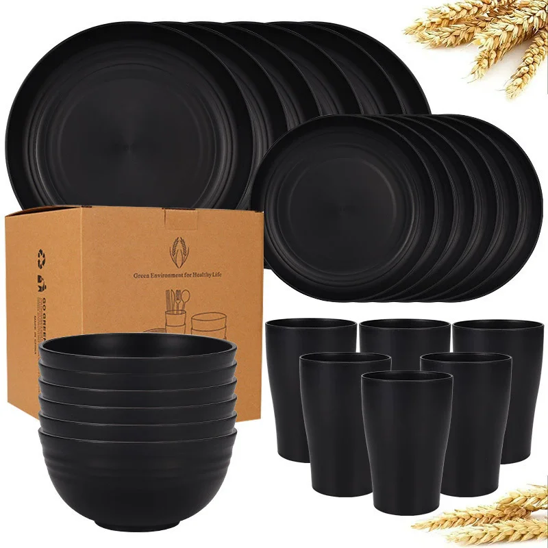 16-piece Premium Wheat Straw Dinnerware Sets for 4 - Unbreakable Dishwasher & Microwave Safe Plastic Plates and Bowls Sets