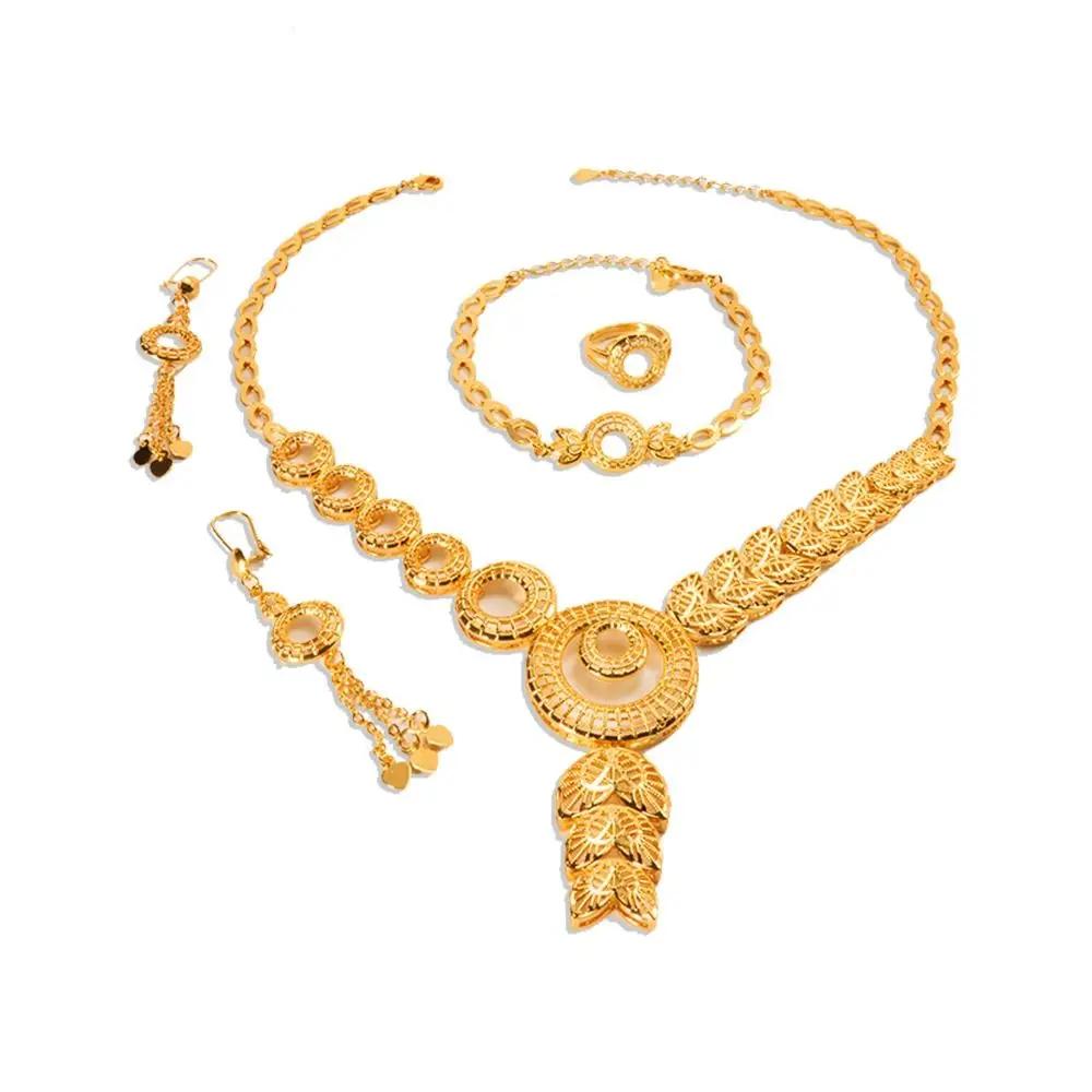 4Pcs Indian Bridal Jewelry Set Necklace Earring Golden African Alloy Jewelry Set Boho Style Plated Dubai Jewelry Sets Party